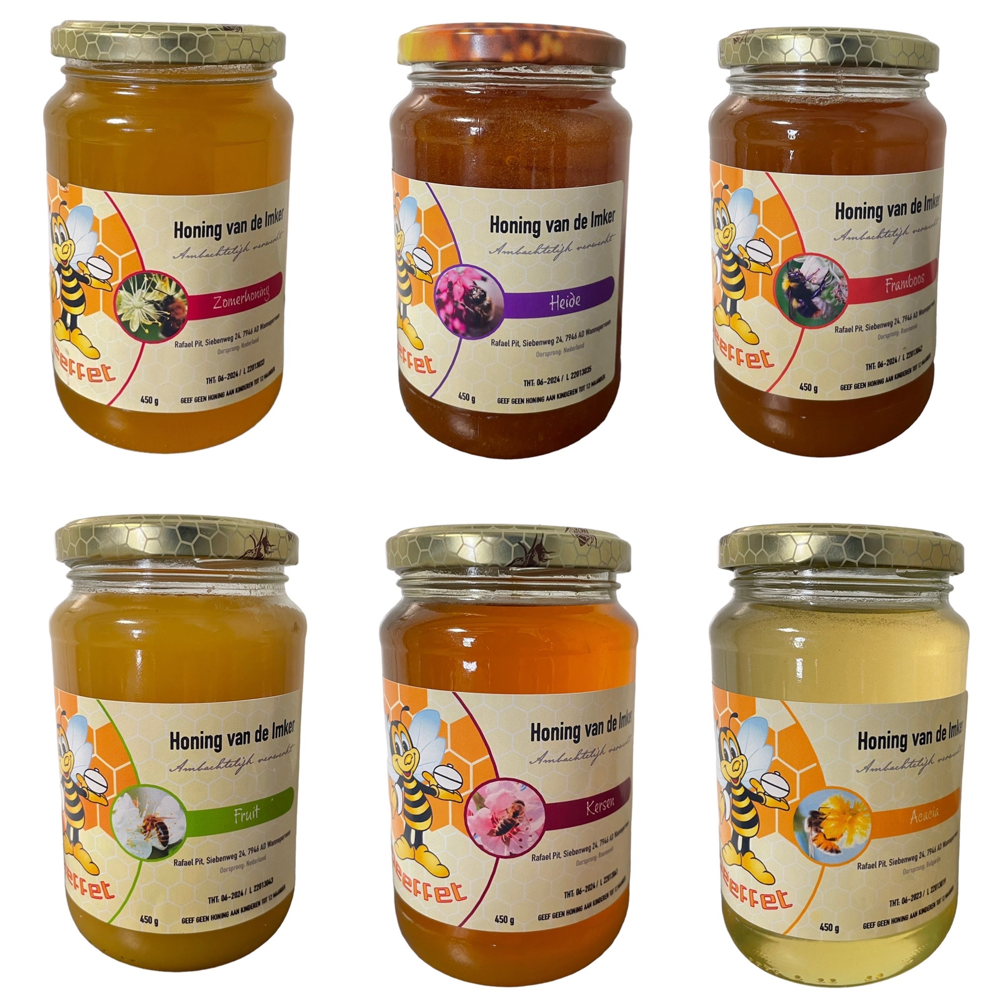 Ambachtelijke honing van de Imker met verschillende frisse smaken